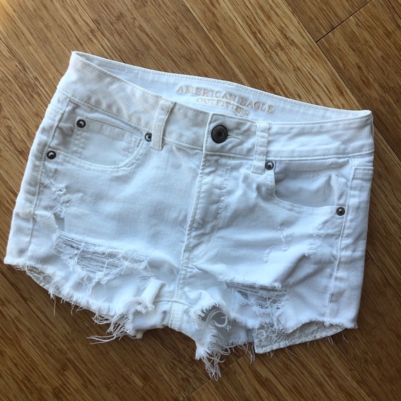 American Eagle Outfitters Pants - White Distressed Jean Shorts